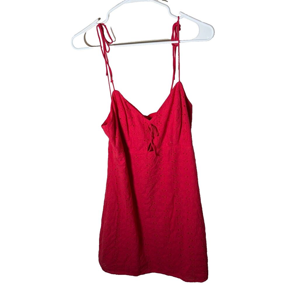 Lulus Dress Women's Large Red Eyelet Keyhole V-Neck Front Sleeveless A-Line Tank